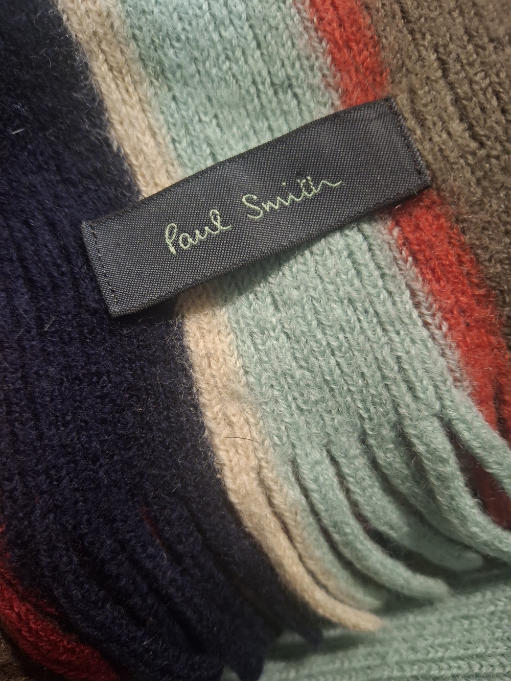 Paul Smith Striped Fringe Scarf in Navy, Mint, Cream, Red, Brown